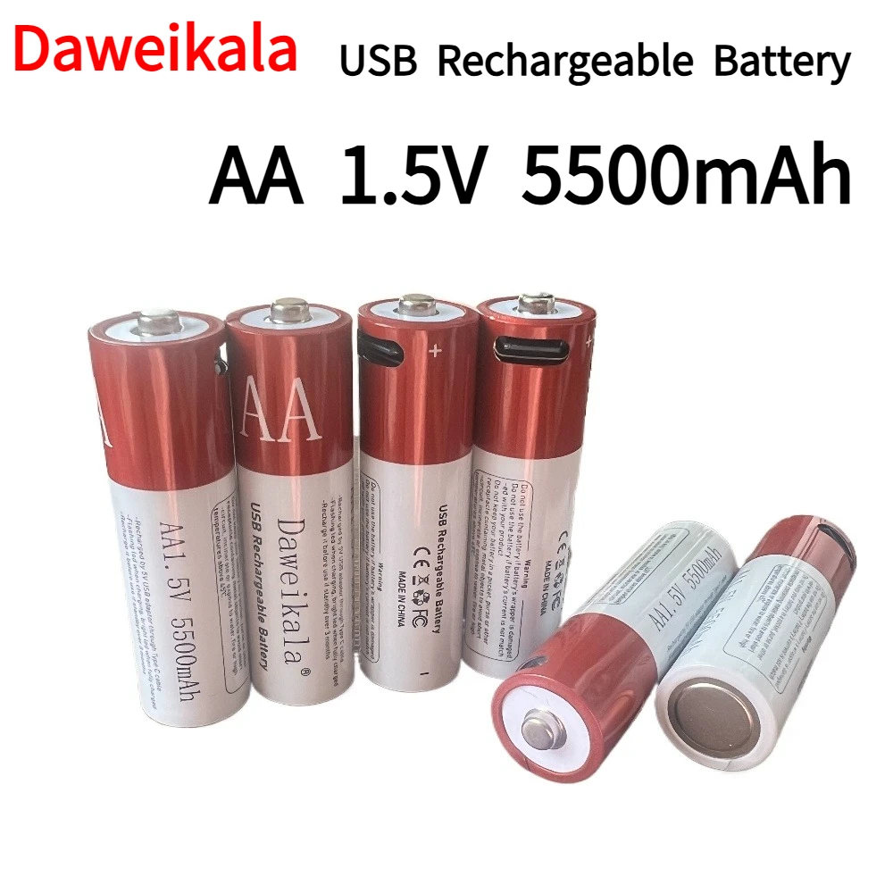 New AA USB Rechargeable Li-ion Battery 1.5V AA 5500mah / Li Ion Battery Watch for Toys MP3 Player Thermometer Keyboard + Cable