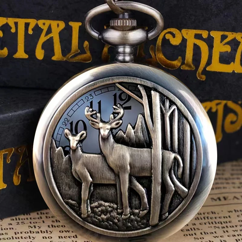 ساعة جيب كوارتز عتيقة ، سلسلة غزلان الغابات العميقة ، إكسسوارات ملابس الرجال والنساء ، ساعة حائط غير رسمية ، هدية الموضة