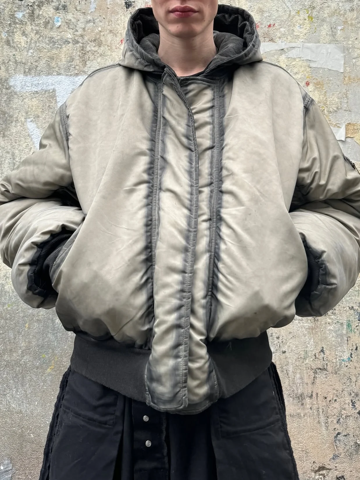 No Faith Studios Heavy Duty Washed Mud Dye Bomber Cotton Jacket