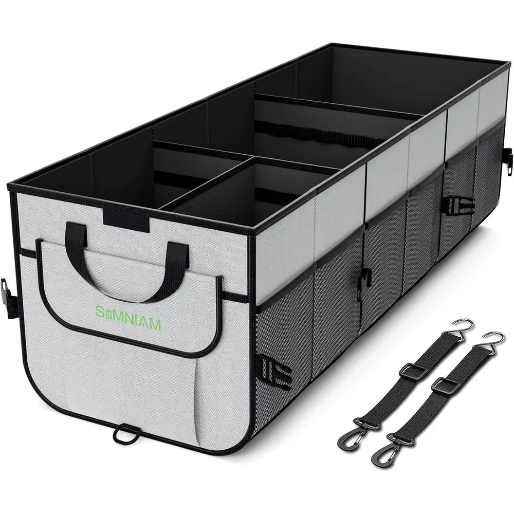 

High-Capacity 110L Car Trunk Organizer with Insulated Grocery Bag, 4 Compartments, Reflective Strip, and Cover for Various Vehic