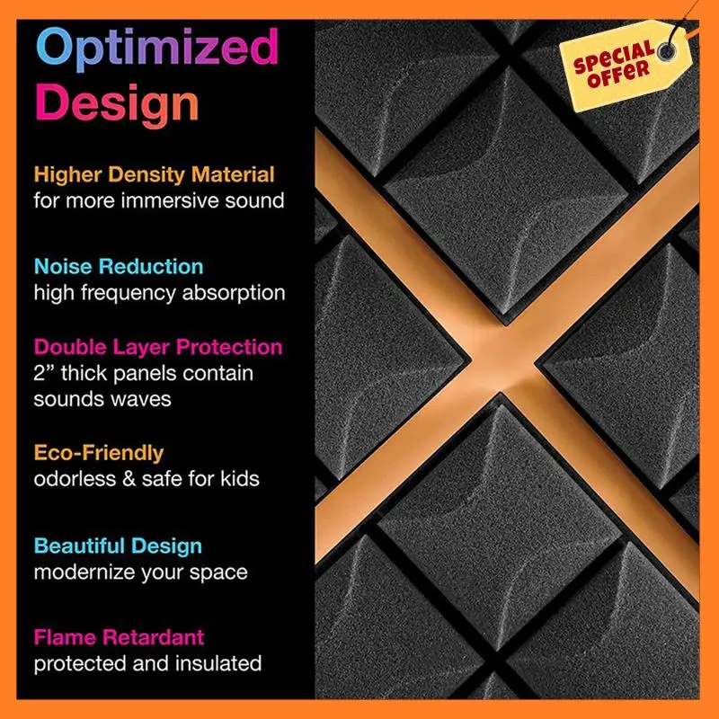 

12 Piece Acoustic Foam Panels, Soundproofing Insulation Foam, 30X30cm, Polyurethane No Adhesive