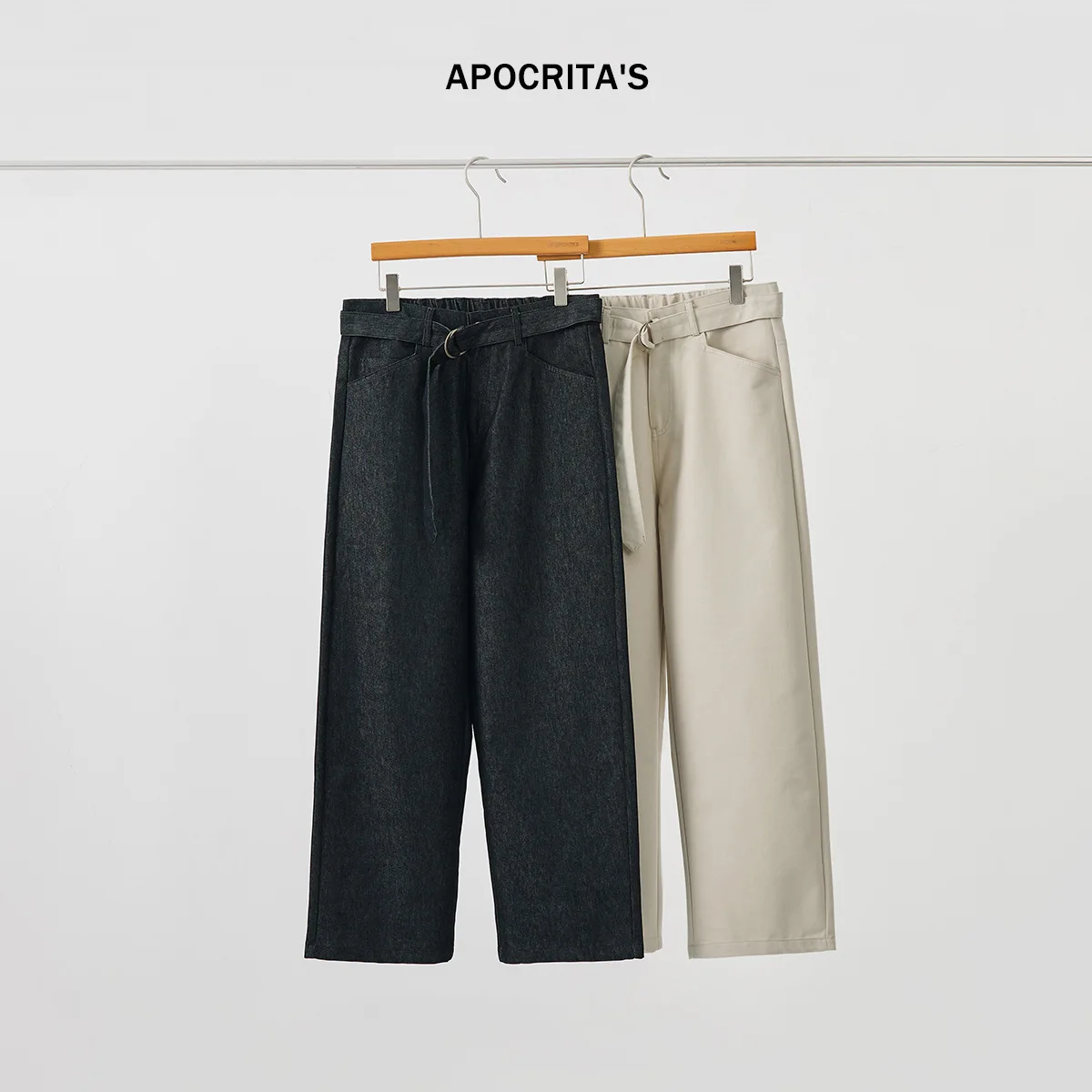 

Men's Casual Pants Autumn High-End Loose Straight Tube Trendy Match Belt Long Pants Cotton Blend Street Sle Youth Faion