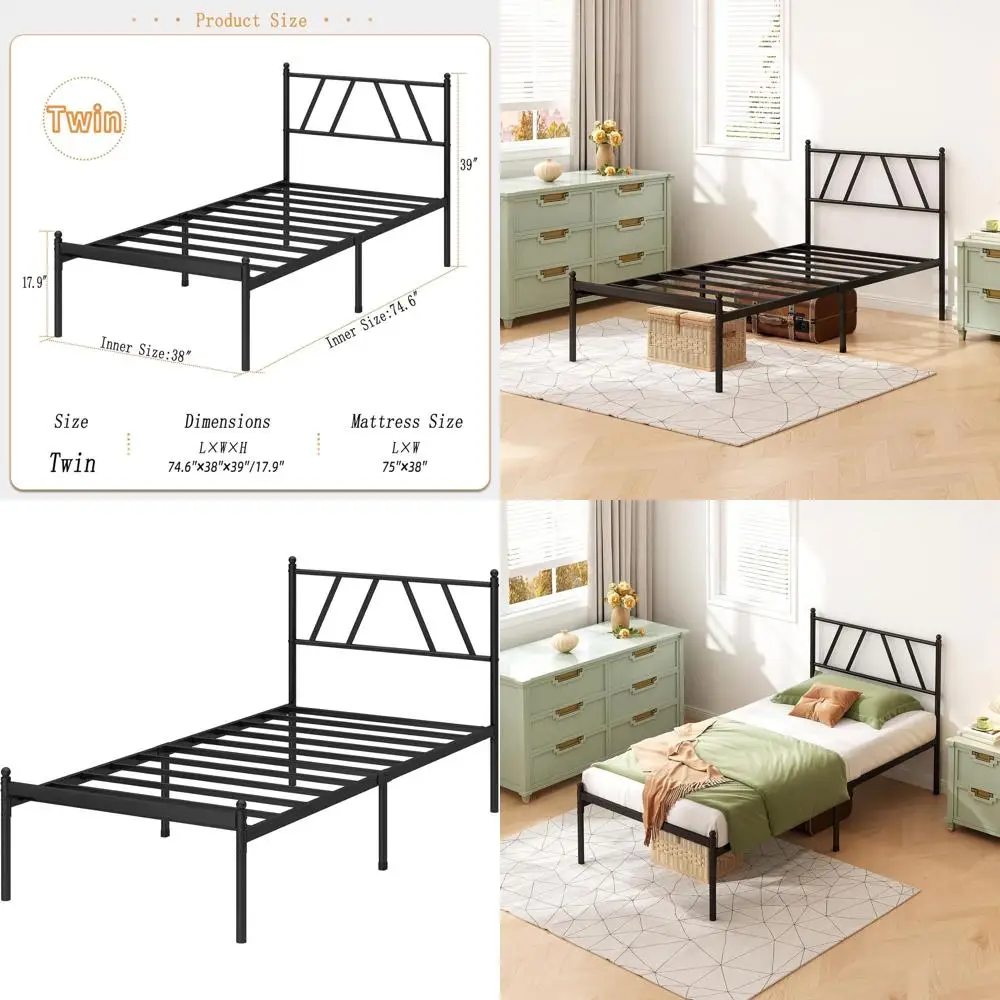 

14 Inch Twin Metal Platform Bed with Slat Support, No Box Spring, Easy Assembly, Black