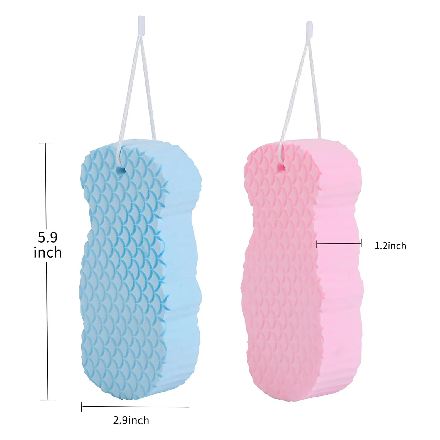 Exfoliating Bath Sponge 2Pcs,3D Shower Brush with Sticky Hook,Spongelle for Baby, Kids, Adults