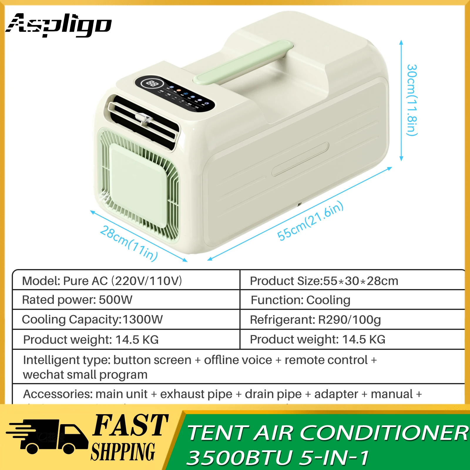 

Aspligo New Mobile Tent Air Conditioner 3500BTU 110V 220V Portable Camping Air Conditioning For Bedroom Rest Work Outdoor Travel