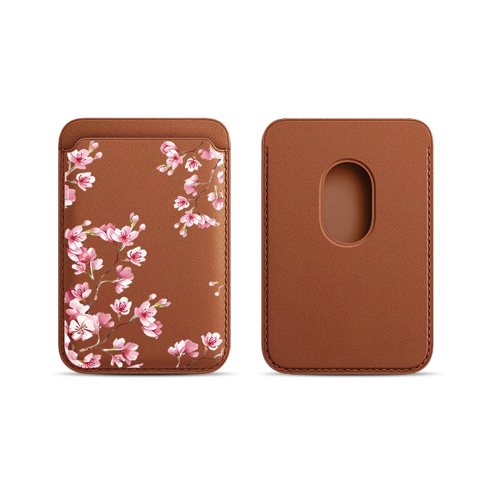 Kirschblüten-Leder-Kartenetui Handy-Kartenhalter Magnetische Hülle Geeignet für alle iPhone Magsafe-Karten-Handy-Rückseiten-Taschen – Detail 19