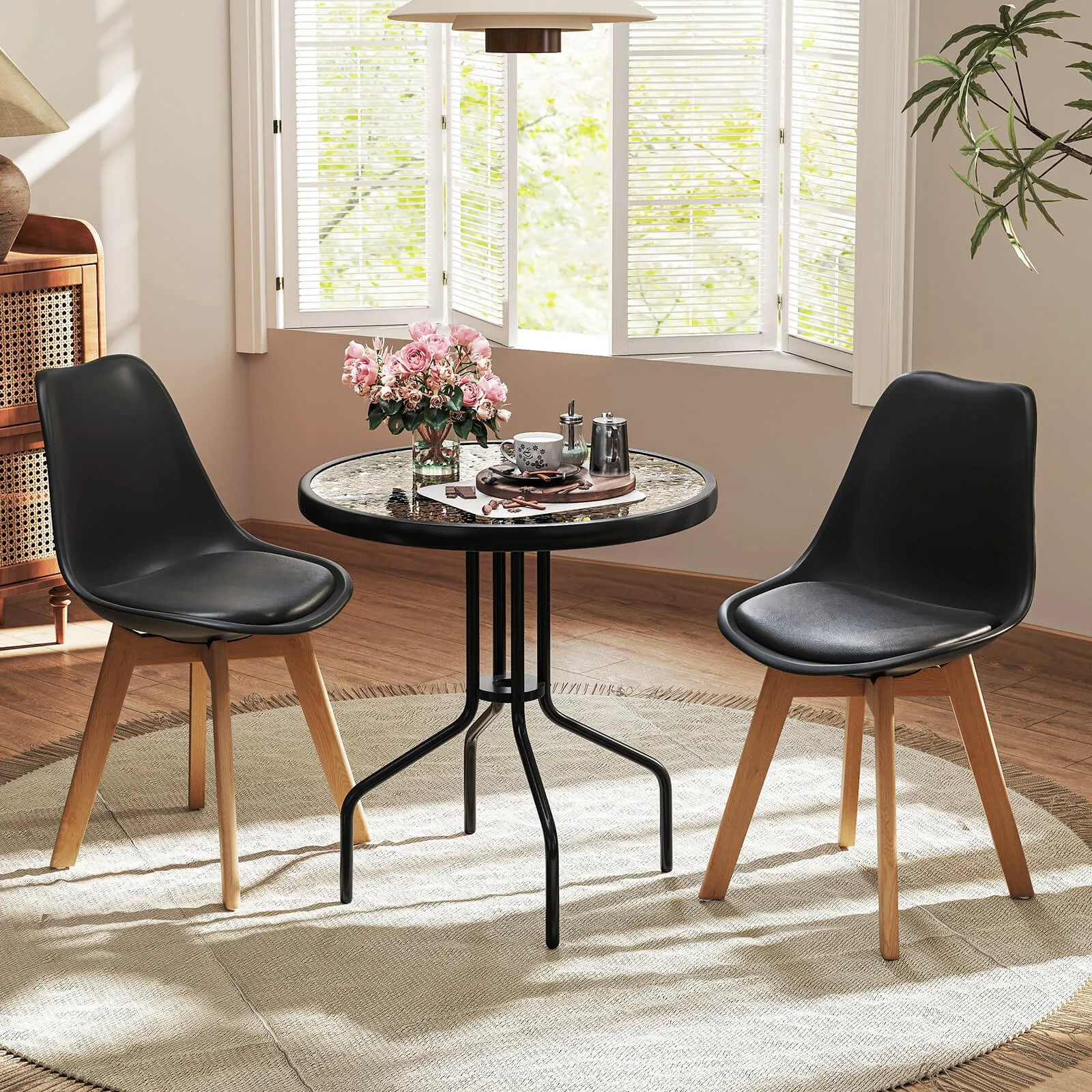 27.5" Patio Bistro Table with Tempered Glass Tabletop 1.57" Umbrella Hole