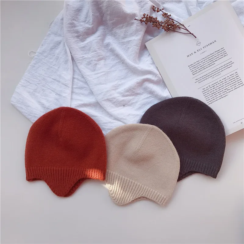 Korea 2024 Autumn Baby Knit Hat Solid Color Kids Beanie Cap Kids Ear Protection Hat Children\'s Woolen Hat For Girls Boys