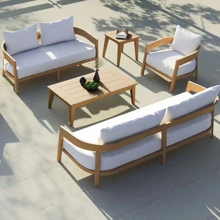 

Modern Teak Wood Furniture With Cushions Sofa Set Living Room Patio Hotel Sectional Outdoor Garden Corner Sofa