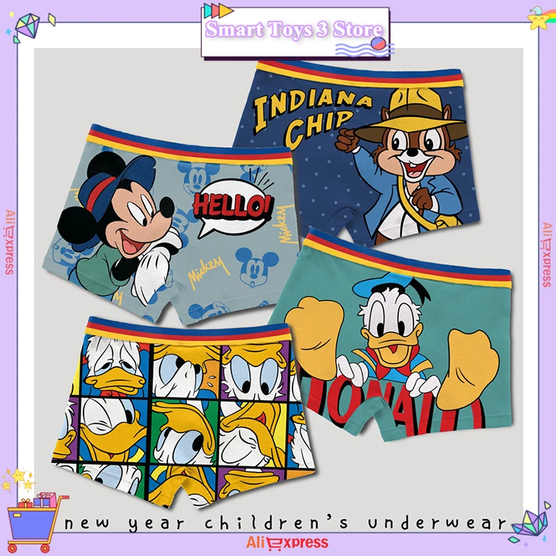 مجموعة ملابس داخلية للأولاد Donald Duck ، قطن خالص ، سراويل زاوية مسطحة للأطفال ، شورت كرتوني رفيع ، الصيف ، الربيع ، 4