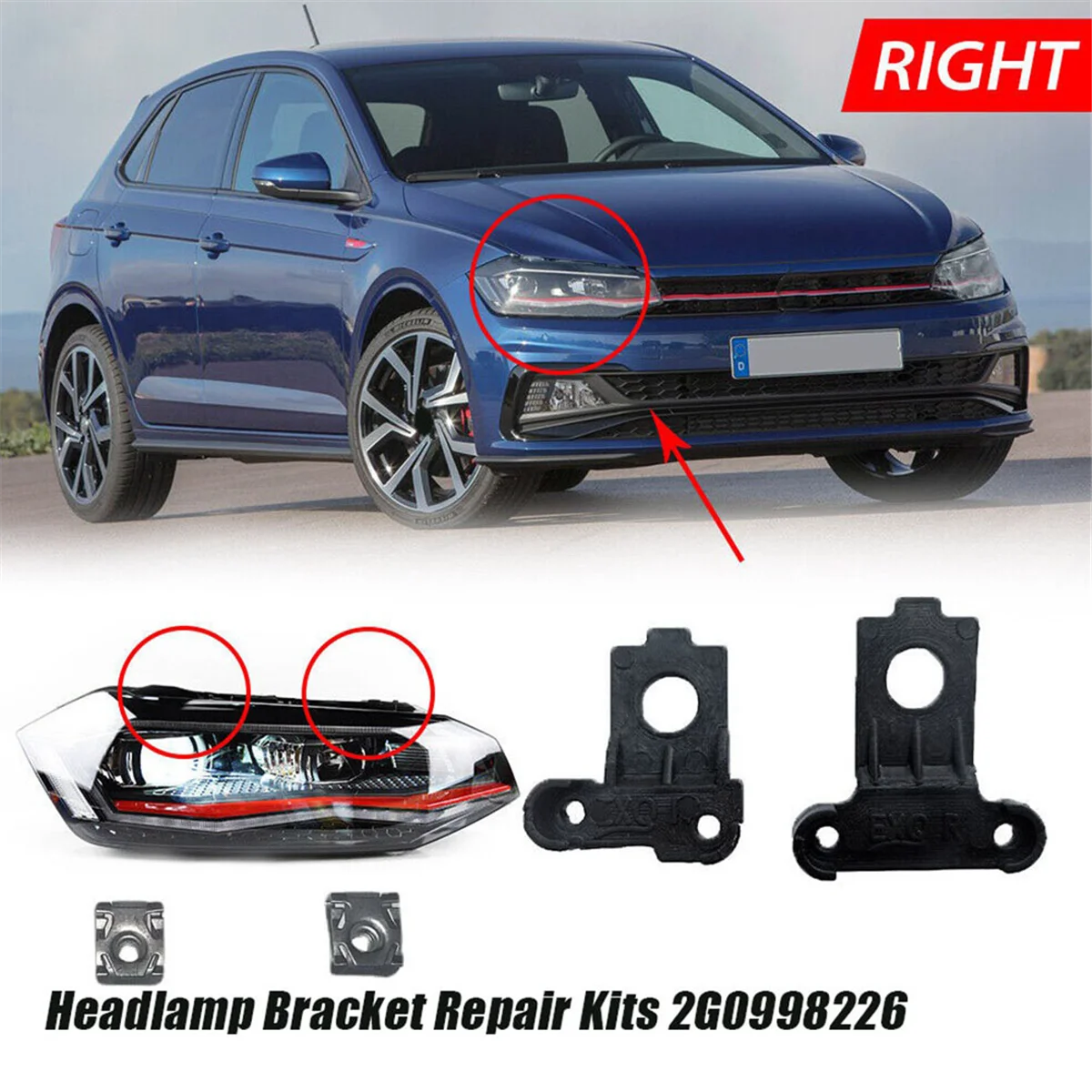 Right Side Head Light Lamp Bracket Tab Repair Kits 2G0998226 for VW Polo 2016-2024 Headlight Fixed Holder Screw Mount