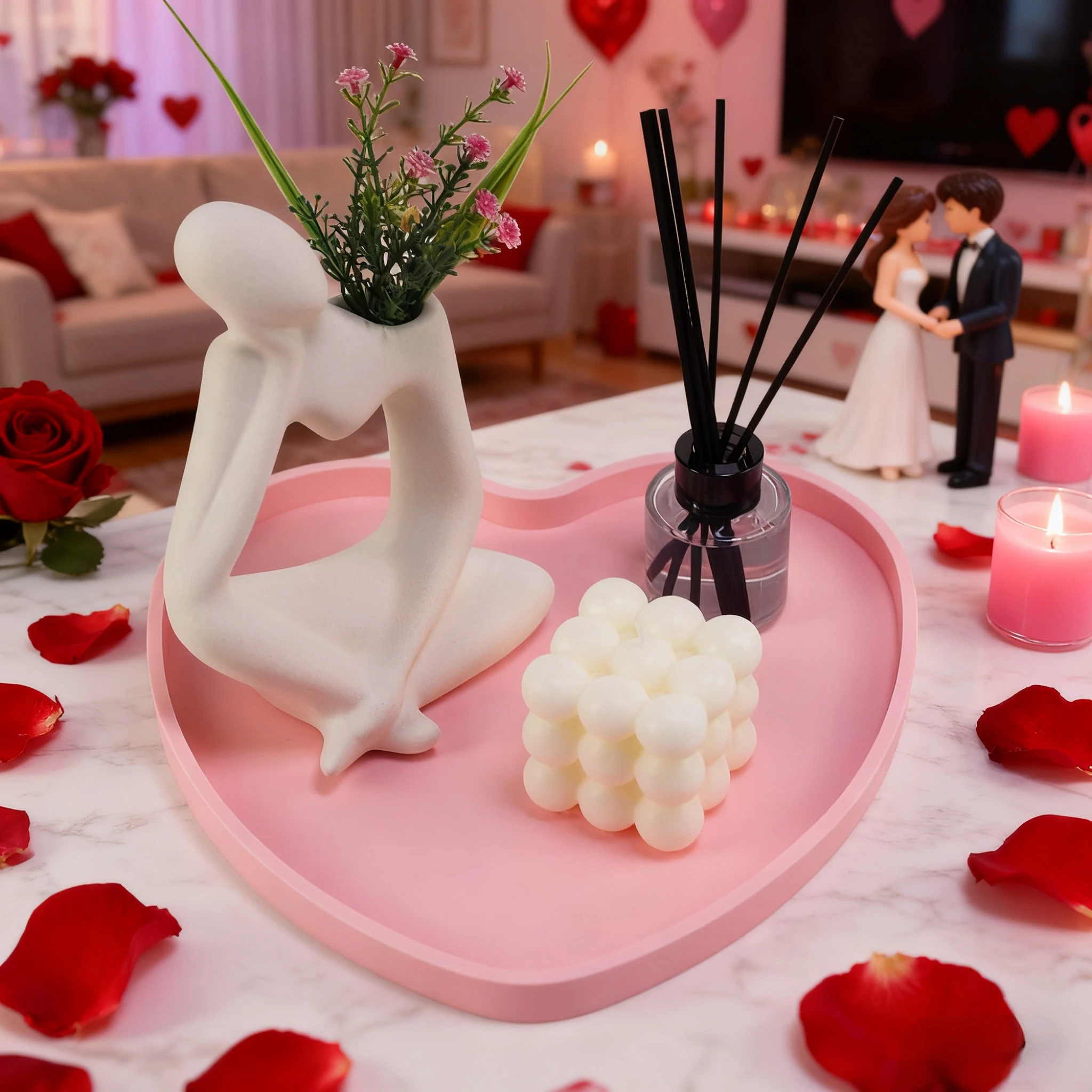 Vassoio portaoggetti in silicone a forma di cuore, vassoio portaoggetti per gioielli per aromaterapia, vassoio decorativo per tavolino rotondo, vassoio rotondo in silicone per la decorazione domestica, vassoio decorativo da tavolo, vassoio decorativo, vassoio centrotavola