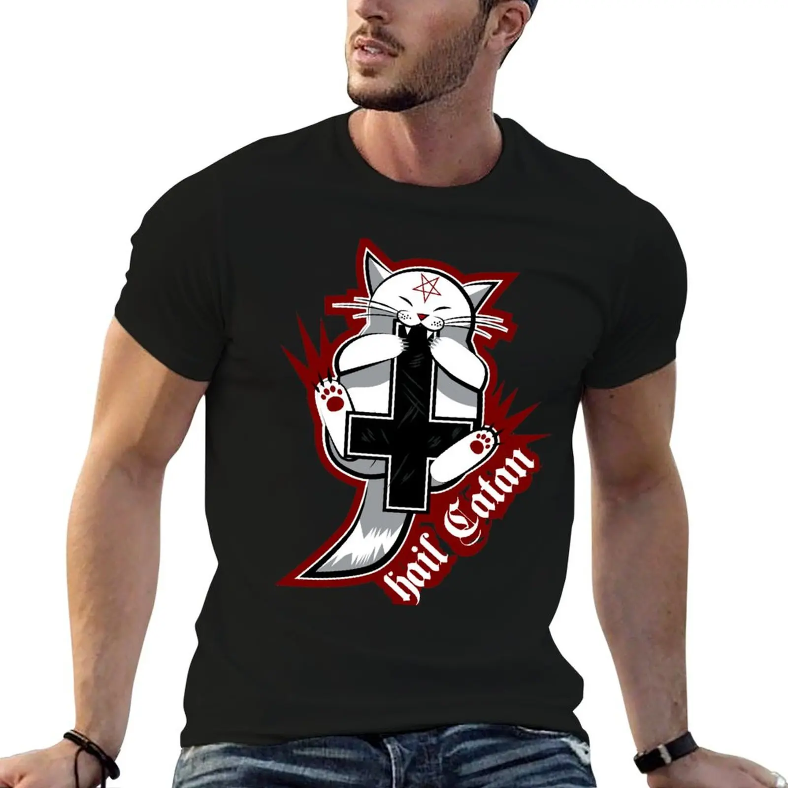 

Hail Catan - Satanic Cat T-Shirt cotton t shirts man 100% man t shirts high quality luxury brand T-Shirt