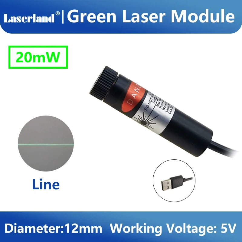 12mm Green Dot Line Cross Focusable Laser Module for Marking Welding Embroider with USB Connection