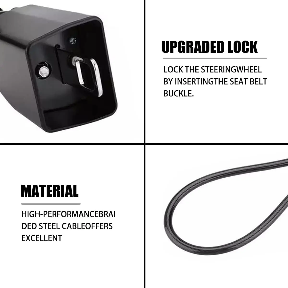 1 Pc Car Steering Wheel Lock Seat Belt Lock Anti-Theft Device Multi-Functional Fit Most Vehicle SUV Golf Cart Security