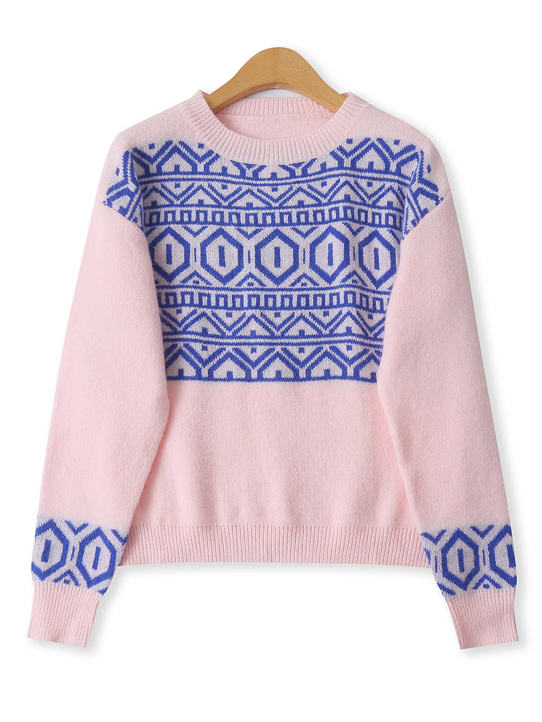 Suéter de Punto Rosa de Manga Larga con Cuello Redondo, Estilo Hoado y Moderno para Otoño, Ropa de Mujer Versátil para el T...