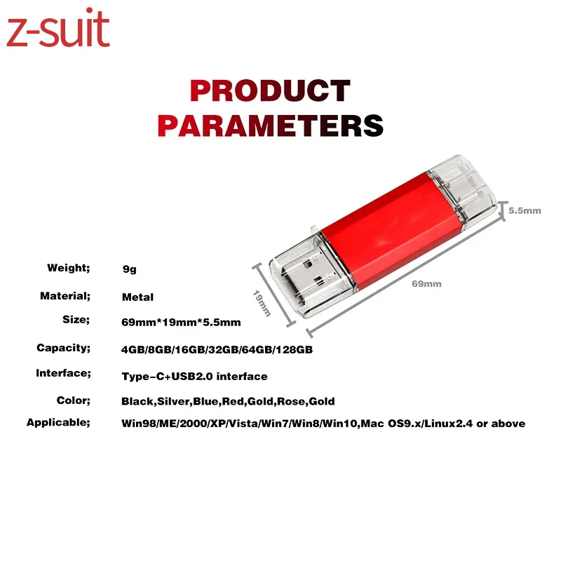 Unidad Flash OTG 2 en 1 para teléfono/ordenador portátil, PenDrive de Metal de alta velocidad, disco U, 4GB, 64GB, resistente al agua, TYPE-C