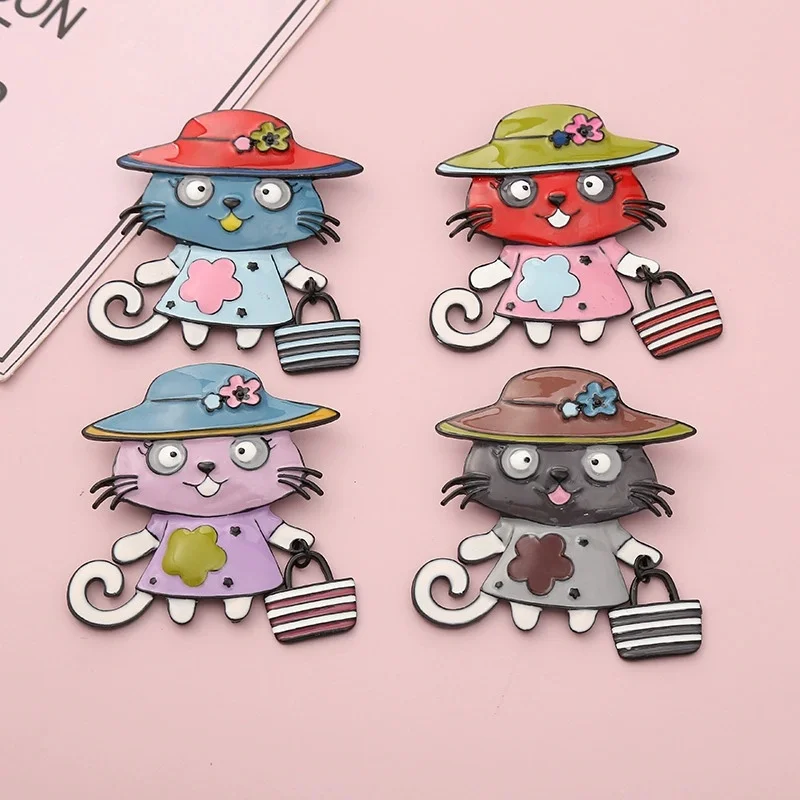 2026 Dropping Oil Lovely Cat Shaped Brooch Vintage Style Animal Theme Alloy Brooch For Women Girls Daily Wear