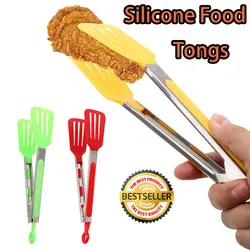 Silicone Food Tongs Stainless Steel Kitchen Tongs Silicone Food Tongs Non-slip BBQ Tools Kitchen Accessories Red/Yellow/Green