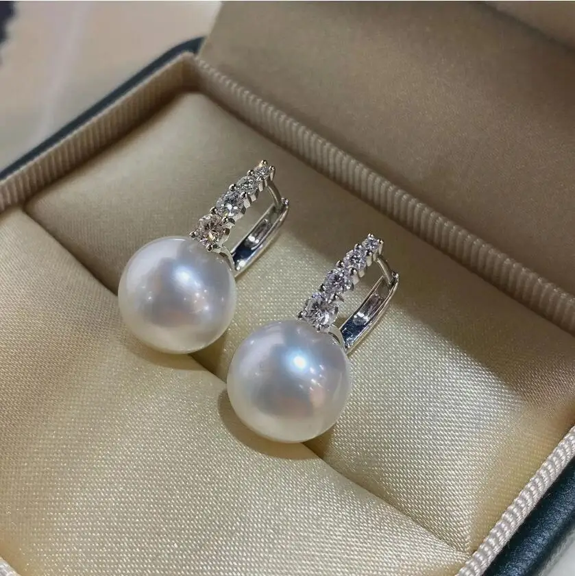 classic pair of 10-11mm south sea round white pearl dangle earring 925s