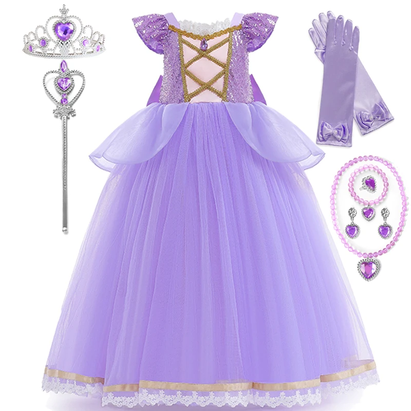 Disney Princess Rapunzel for Little Girls Luxury Costume Movie Tangled Kids Cosplay Carnival Party Birthday Halloween Prom Dress