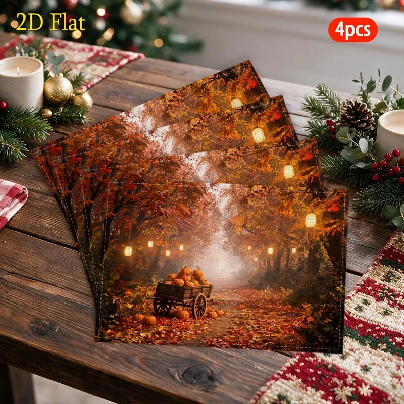 VIKAMA Christmas Linen Placemats, Snowman Gifts Purple Bokeh, Washable Easy Clean, Festive Dinner