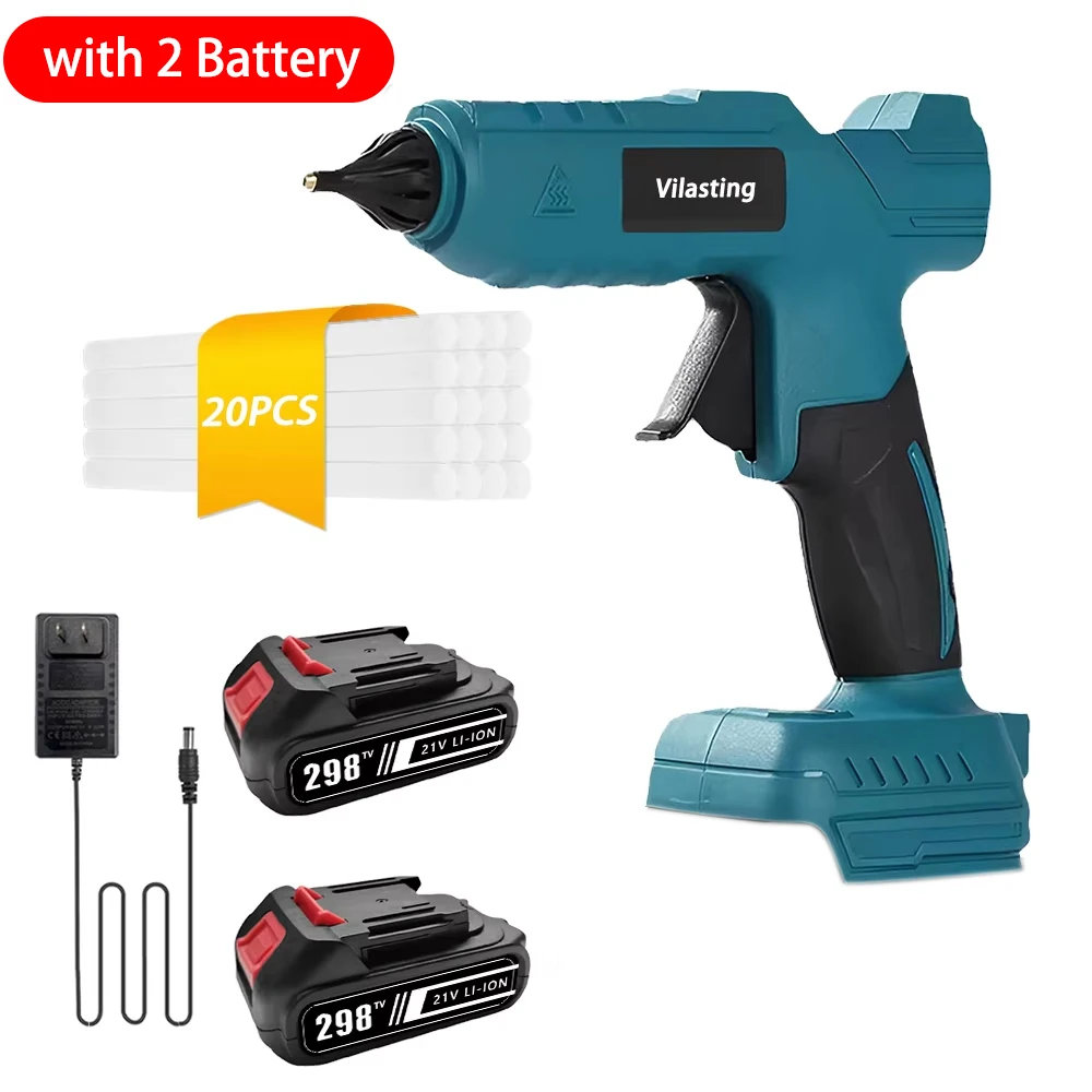 

Electric Hot Melt Glue Gun Cordless Glue Grab 11mm 20pcs Glue Stick Hot Melt Welding Air Gun with 2 Battery 1 PLug