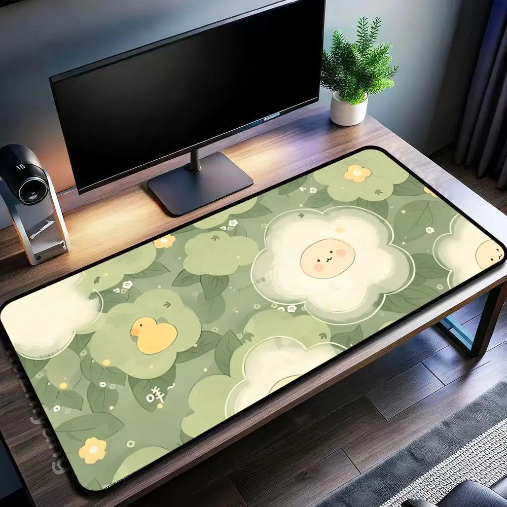Green White Daisy Flower Large Gaming Mouse Pad Non-Slip Rubber Desk Mat Keyboard Mousepad for Office Gamer Home Decor