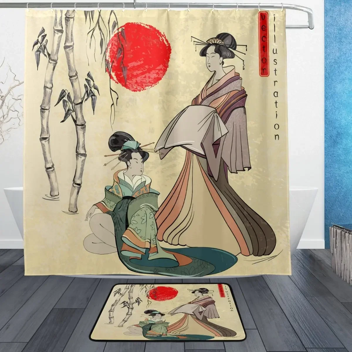 Beautiful Japanese Geisha Girl Waterproof Polyester Shower Curtain for Bathroom Home Decor