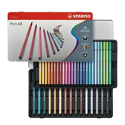 Stabilo Premium Felt Pen 68 (with 50 Different Colours) Metal Case Pack of 50