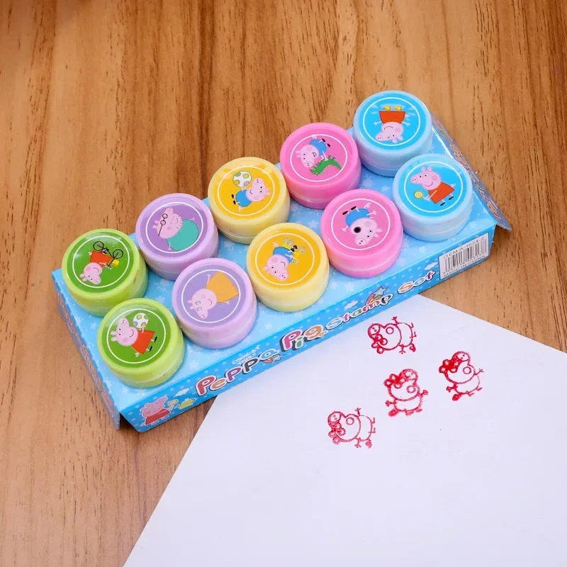 10 Pieces/Set Original Piggy Peppa Cute Boys Girls Stamp Set Stamps for Kids Anime Cartoon Toys Children's Plastic Eraser Gifts