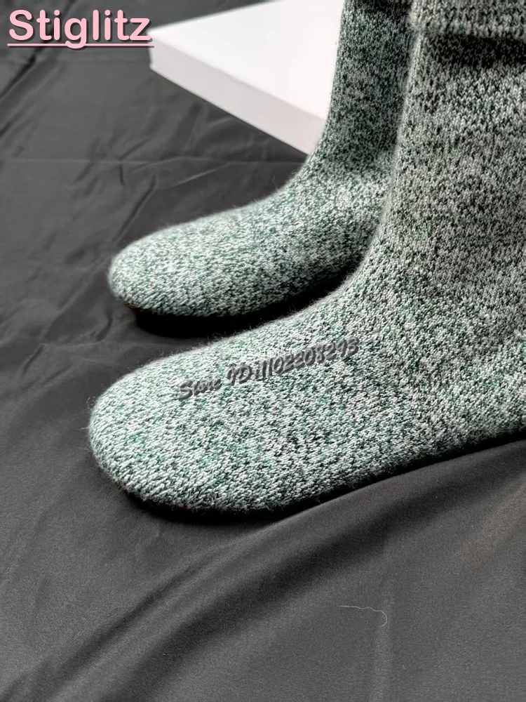 محبوك جولة تو شقة تمتد الأحذية الصلبة الانزلاق على منتصف العجل الجوارب الأحذية 2025 الخريف جديد أزياء المرأة أحذية دافئة نمط الشارع #4