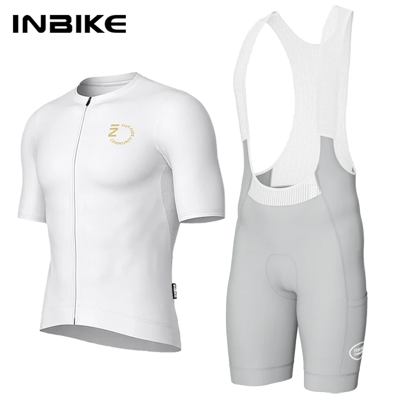 Image of INBIKE Herren-Radtrikot-Set, Sommer-Fahrradbekleidung, Rennrad-Trikot, kurze Ärmel, atmungsaktive Trägerhose, gepolsterte Hose für Herren