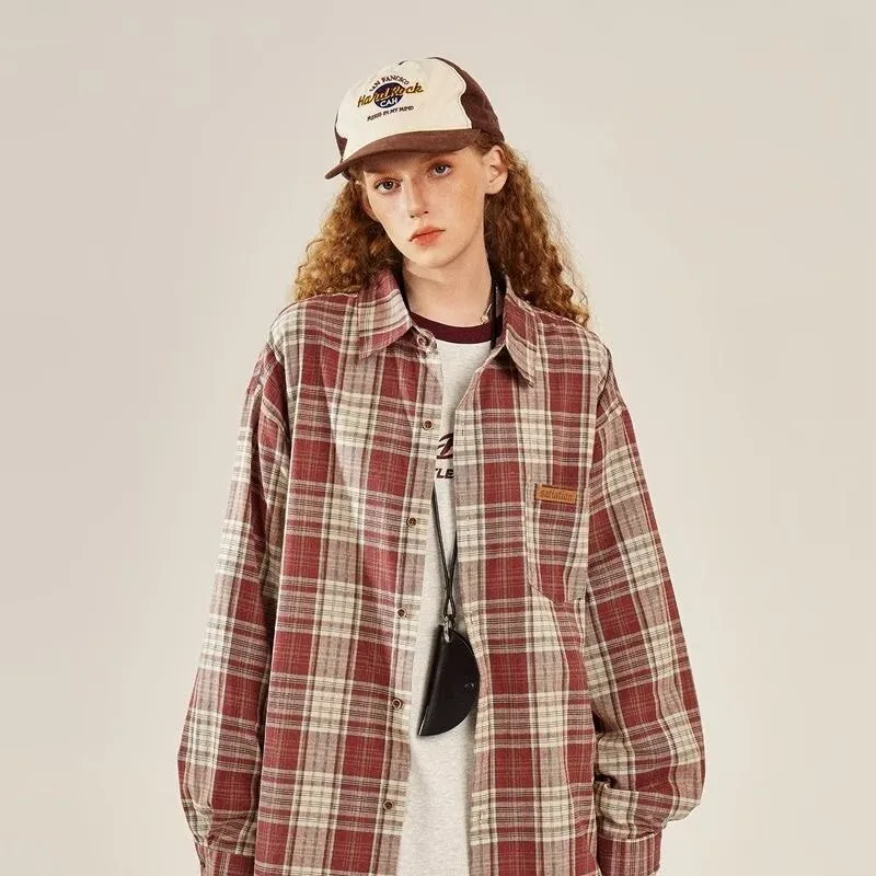 Ropa de trabajo de manga larga, ropa Popular coreana, camisa a cuadros Traf American High Street, camisas de marca de moda, estilo de diseñador Retro