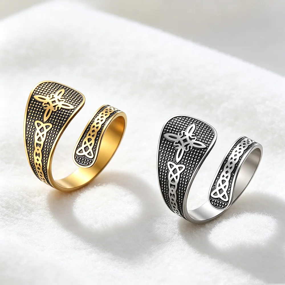 Vintage Witch's Knot Stainless Steel Ring Celtic Trinity Knot Adjustable Wrap Band Ring Unisex Protection Talisman Jewelry