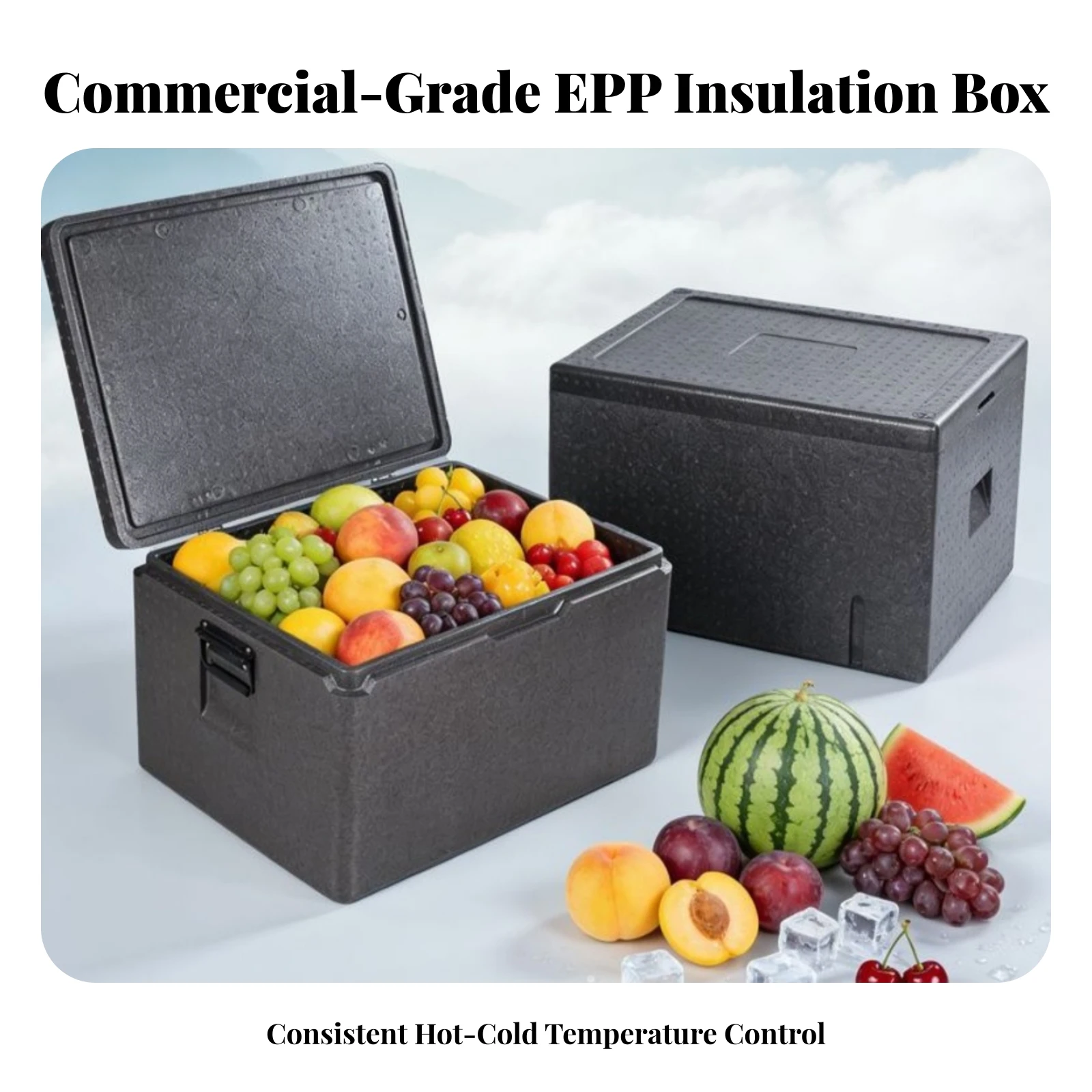 Expanded Polypropylene Cooler Box with Hinged Lid Large Capacity Insulated Foam Box with Lid Insulated Transport Container