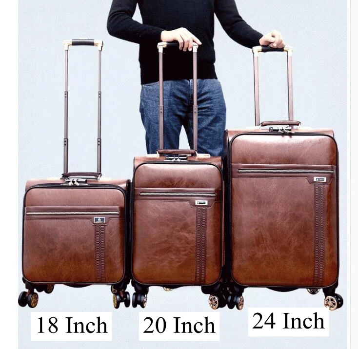 Valise de Voyage en Cuir PU pour Homme, Bagage à Roulettes de 20 et 24 Pouces, Sac à Roulettes, Valise Spinner de 18 Pouces