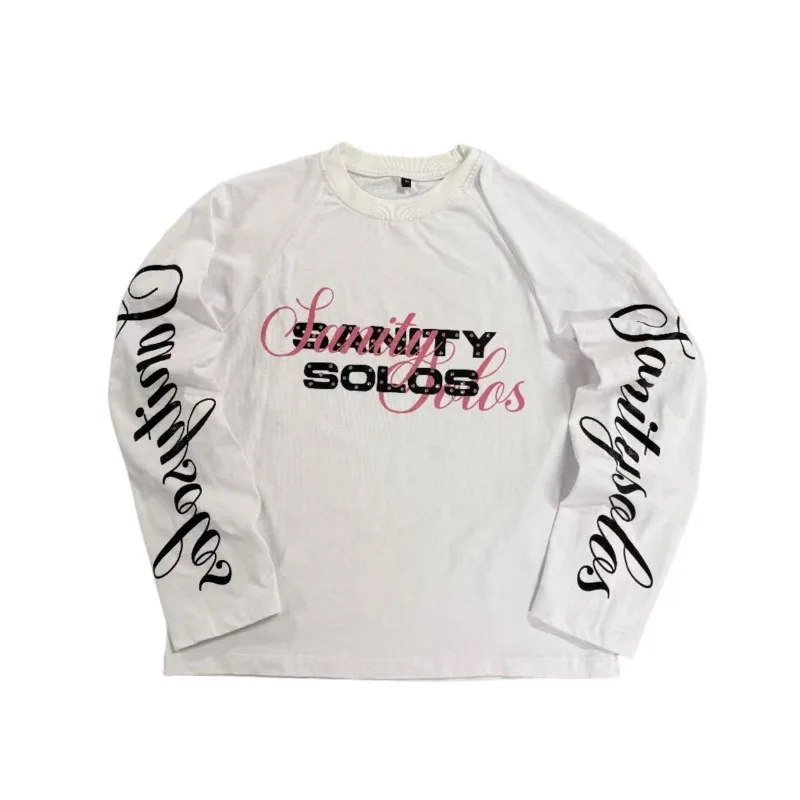 

Супер большой буквенный узор Y2K, ретро уличный мужской пуловер, европейско-американская модная футболка в готическом стиле с круглым вырезом