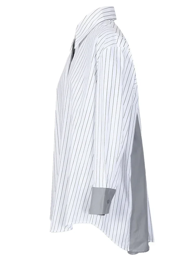 

Gray Pleated Spliced Striped Casual Blouse Women New Lapel Long Sleeve Shirt Fashion Tide Spring Autumn 2024 Shelly006