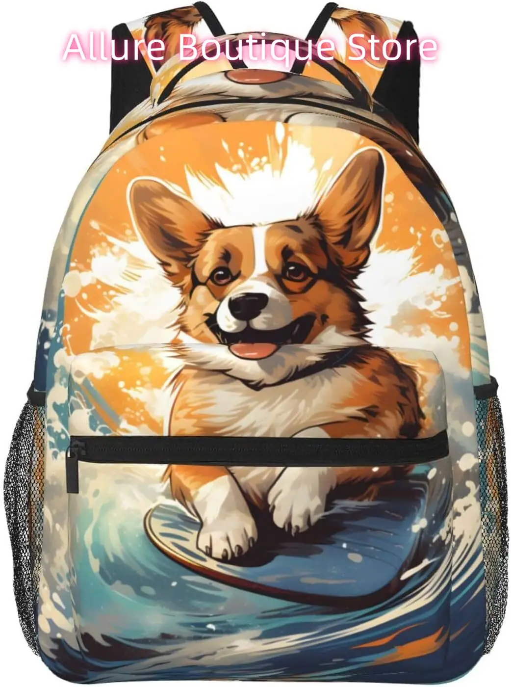 

Surfing Corgi Dog Lightweight Laptop Backpack Lightweight Multipurpose Travel Casual Daypack Unisex College Backapcks for Men