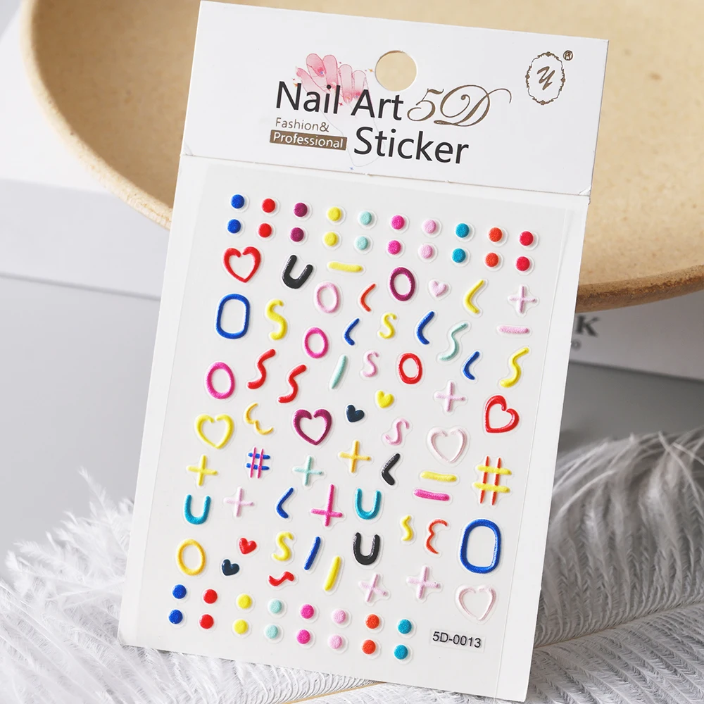 1pcs 5D Kawaii Nail Sticker Colourful Flower Letter Nail Art Slider Cartoon Manicure Self-Adhesive For Kids Girl Nail Decoration