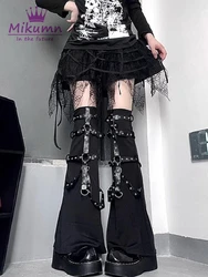 Gothic Grunge Punk PU fibbia in metallo Flare calzini scaldamuscoli neri Streetwear