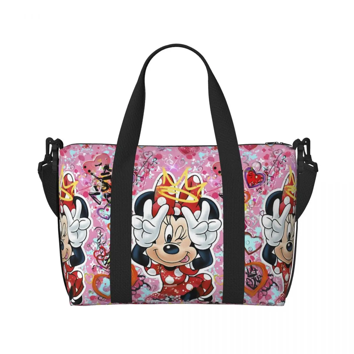 Custom Graffiti Minine Mouse Beach Tote Bag for Women Classic Cartoon Movie Big Compartment Beach Gym Travel Bags