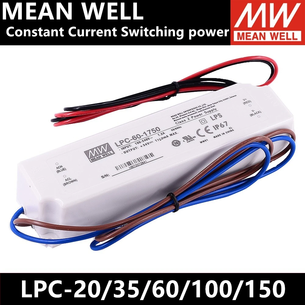 LPC-20/35/60/100/150 MEANWELL LED Driver acdc -350/500/700/1050/1400/1750/2100/2450 mA Constant current for LED related fixture