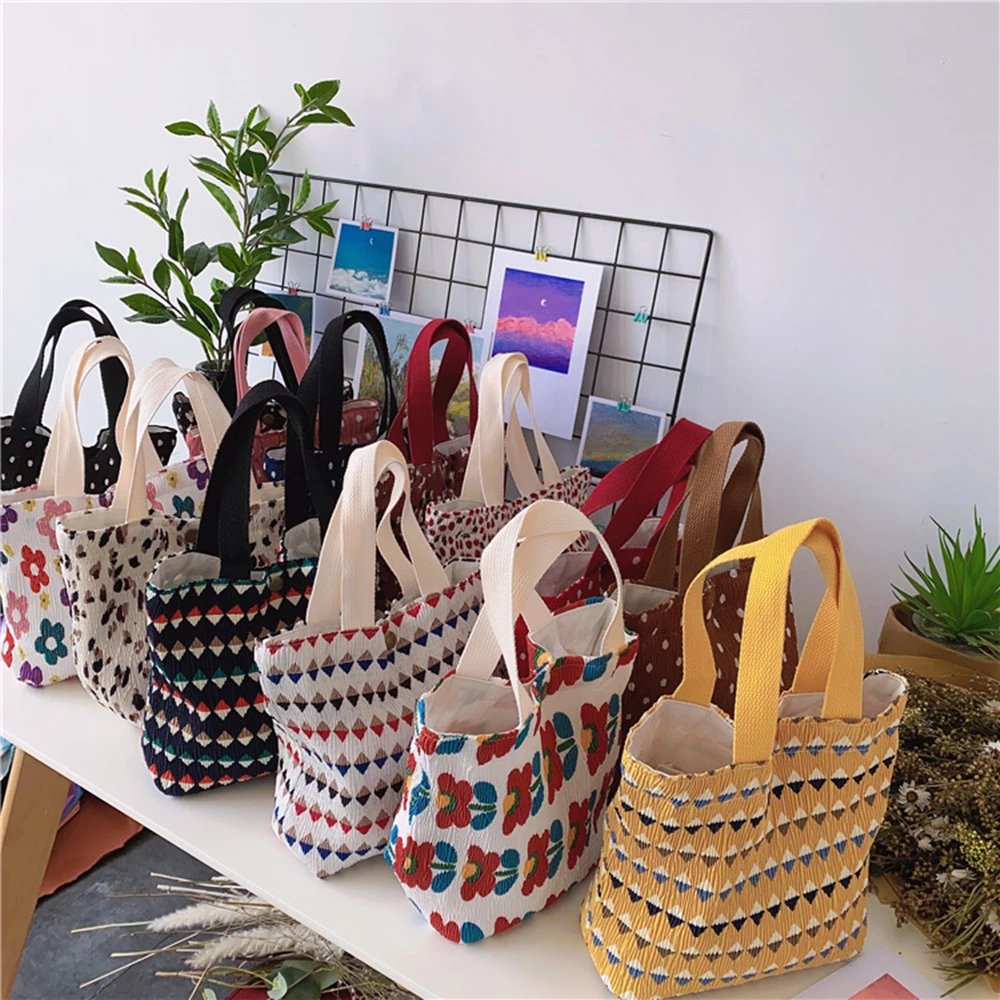 

Small Fresh Portable Lunch Bag Female Mini Hand Carry Cloth Bag Leisure All-Match Handbag Environmental Shopping Bag Casual Tote