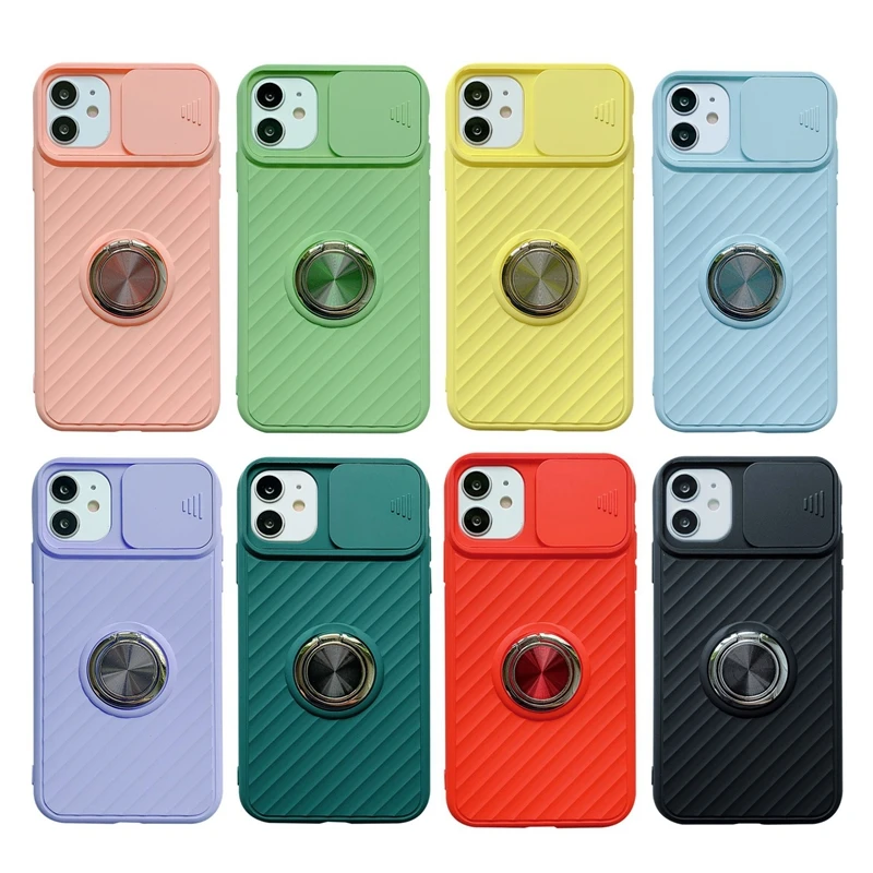 50pc Slide Camera Protection Case For iPhone 13 12 SE 2020 11 11Pro Max XR XS Max X 8 7 6 6S Plus Shockproof Ring Holder Case