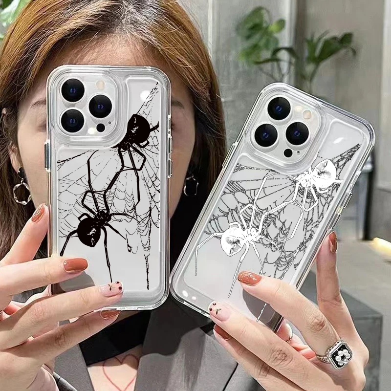 Case For iPhone 17 Cases iPhone 16 Pro Max Case Spider Pattern Clear Crystal Case For iPhone 16 Plus 15 14 13 12 11 17 Air Cover