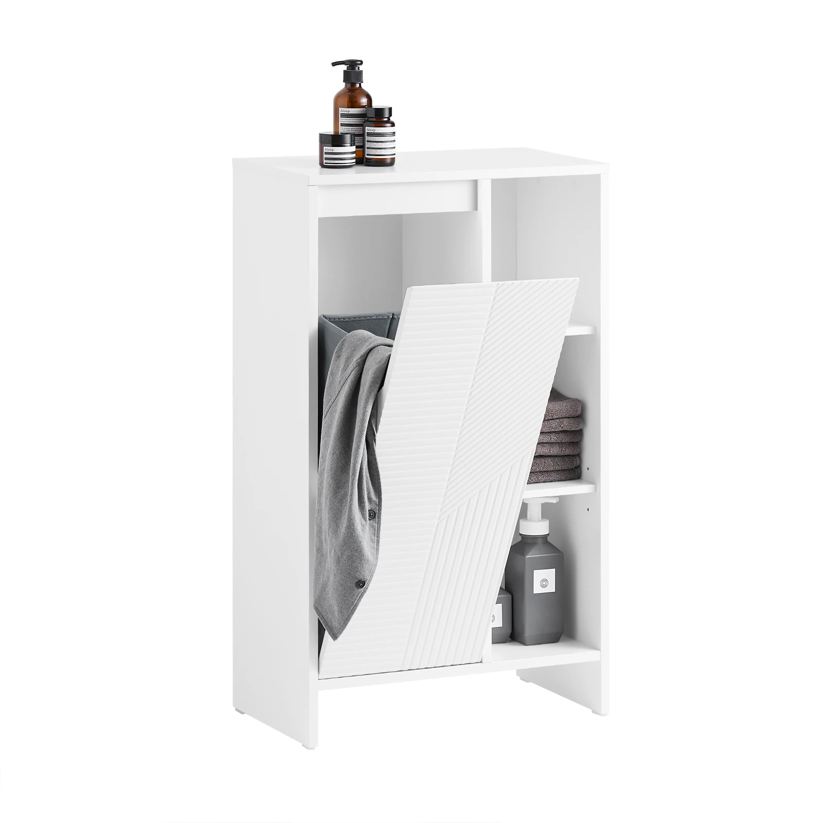 SoBuy BZR156-W Witte Smalle Badkast Met Kantelsysteem En Plank Badkamerdressoir Voor Kleine Badkamers, Toilet Of Wasruimte
