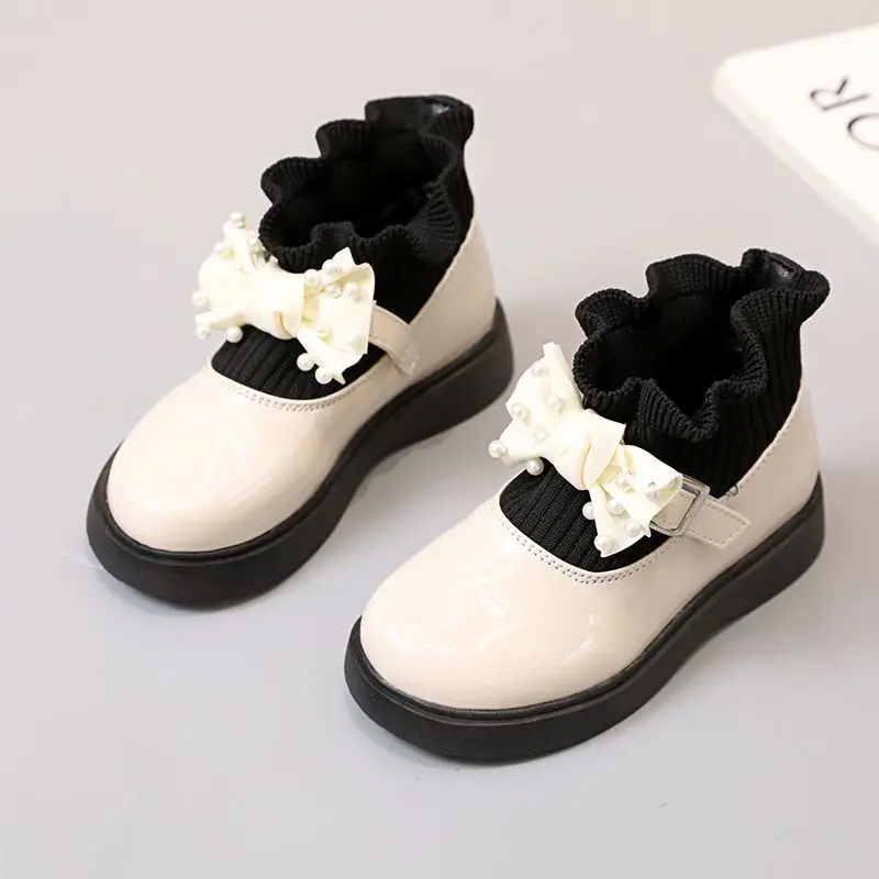 Girls Autumn Winter Fleece Lined Princess Ankle Boots Comfortable Warm Stylish Sock Boots Leather Footwear for Kids
