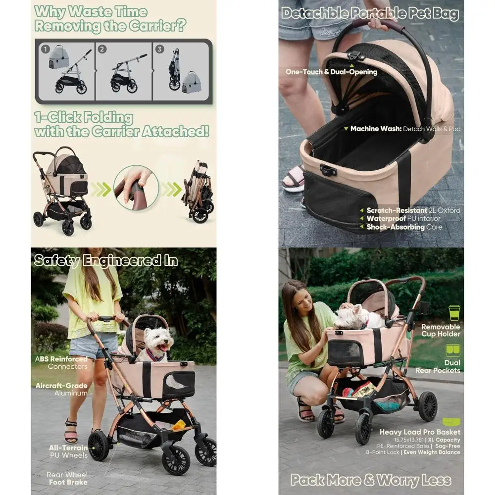 

Small Dog Stroller, Pet Stroller for Small Dogs, 5-in-1 Dog Strollers - Fold All in One Without Detaching Carrier, Pet Strollers